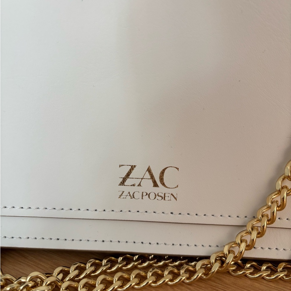 Zac Posen White Leather Shoulder Bag with Gold Floral Studs and Pearl Centers - Picture 4 of 11